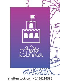 hello summer label with colorful image