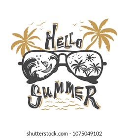 Hello Summer label isolated on white.Vector illustration.