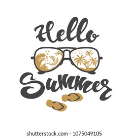 Hello Summer label isolated on white.Vector illustration.