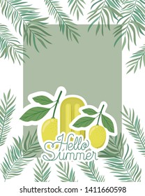 hello summer label with lemon ice cream