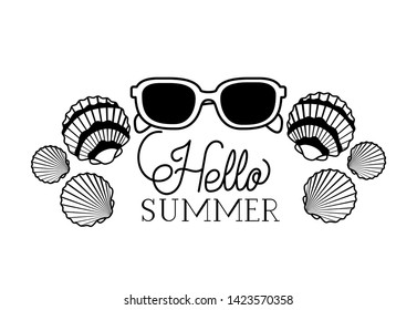 hello summer label with white background