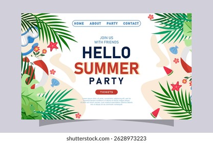 Hello summer landing page template design