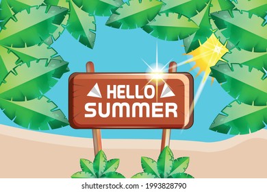 hello summer leafs nature and sunshine editable background victor template