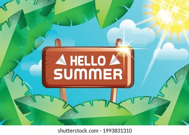 hello summer leafs with sunshine nature editable background victor template