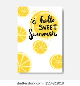 hello summer lemon badge Isolated Typographic Design Label. Season Holidays lettering for logo,Templates, invitation, greeting card, prints and posters.