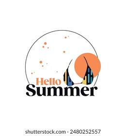 Hello summer letter banner template background with bra. Vector illustraton