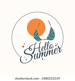 Hello summer letter banner template background with bra. Vector illustraton