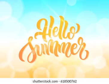 Hello summer lettering banner. Vector illustration.