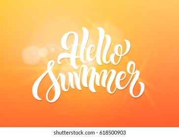 Hello summer lettering banner. Vector illustration.