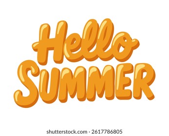 Hello Summer lettering in bold cartoon style. Vector illustration on white background.