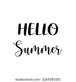 Hello Summer lettering calligraphy illustration. Summer holidays text black color.