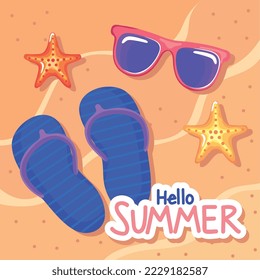 hello summer lettering card with sandals