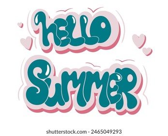 Hello summer lettering clip art isolated on white background. Cute graffiti for beach season. Universal lettering for banner, card, poster, flyer and other design, vector graphic