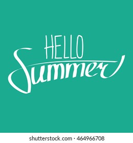 Hello summer lettering composition. White letters on green background. Vector illustration in eps8 format.