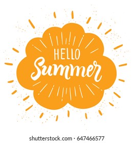 Hello Summer. Lettering design on cloud. Design poster, banner, print. Creative graphic vector lettering illustration.