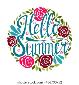 Hello summer lettering with flowers