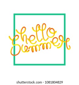 hello summer lettering with fluid style. Modern beautiful text for holiday greetings.