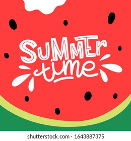 Adiós de letras de verano con estilo dibujado a mano. Vector de verano con texto y sandía. Concepto y composición para postales, carteles, fondo, impresión, banners.