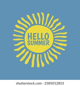 Hello summer lettering with hand drawn sun