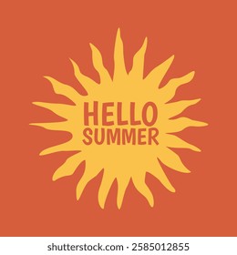 Hello summer lettering with hand drawn sun