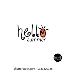 hello summer lettering, handwritten and calligraphy vector illustration