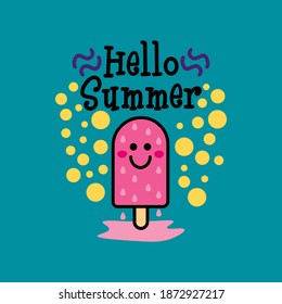 hello summer lettering with ice cream. vector illustration