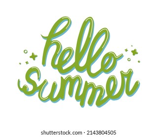 Hello summer lettering. Isolated green letters  for banner, poster, card.