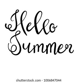 Hello summer lettering isolated on white hand written vector type. Calligraphy