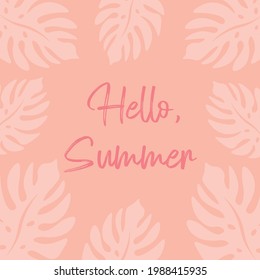 hello summer lettering with leaf background