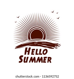 Hello Summer lettering logo icon. Vector illustration isolated on white background