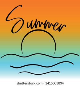 Hello summer. Lettering on Hand drawn Abstract background. Vector illustration for greeting card. Holiday time. Summer poster, banner vector illustration and design for poster card