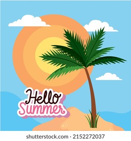 hola letras de verano con palma