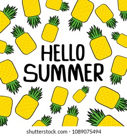 Hello Summer Lettering with Pineapple,vector illustration