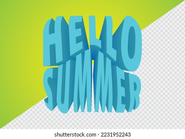 Hello summer lettering for poster or social media ads. 3D Design element. Isolated background