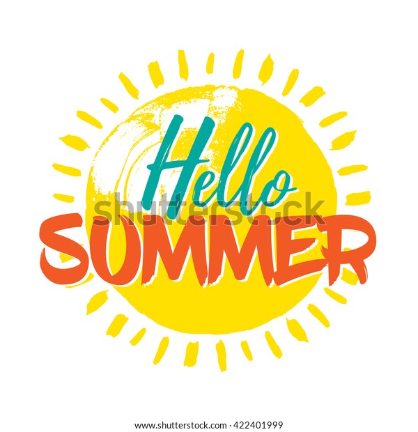 Hello Summer Lettering Poster Yellow Sun Stock Vector (Royalty Free ...