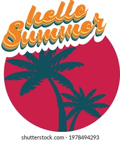 Hello summer lettering retro style