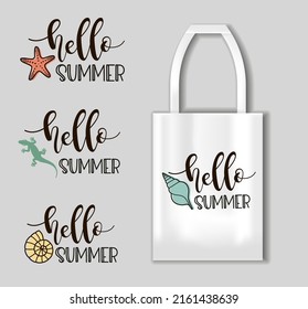 Hello summer - lettering with sea animals for T-shirts, bags and more. 