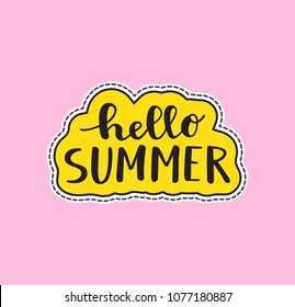 Hello summer lettering sticker. Vector illustration