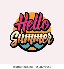 Hello Summer Lettering Text Design Vector Illustration.