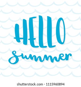Hello summer lettering. Vector illustration, hand drawn design