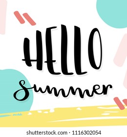 Hello summer lettering. Vector illustration, hand drawn design