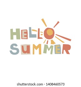 Hello Summer lettering. Vector illustration in pastel color.