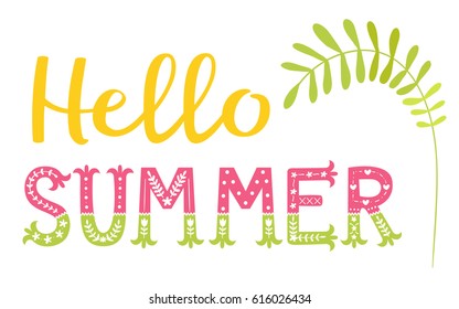 Hello SUMMER lettering. Vector illustration with decorative words. 