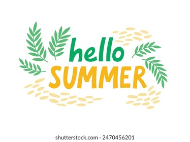 Hola letras de verano. Plantilla de Vector para postales de verano, afiches, redes sociales u otro diseño