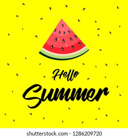 Hello summer lettering and watermelon