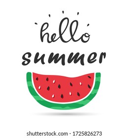 Hello summer lettering with watermelon