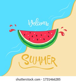 Hello summer lettering with watermelon