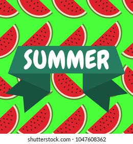 Hello Summer Lettering and watermelon. Vector illustration
