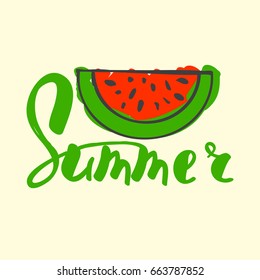Hello Summer Lettering and watermelon vector