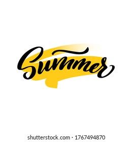 hello summer lettering wrote by brush. Hello summer calligraphy.
